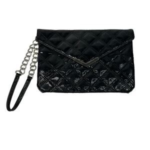 Express Quilted Patent Faux Leather Envelope Clutch Wristlet Bag Black Y2K NEW
